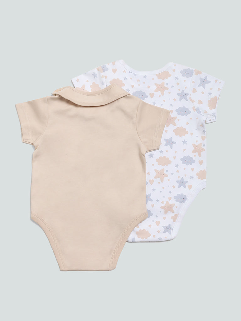 HOP Baby Plain Oat Mel Romper with Bib