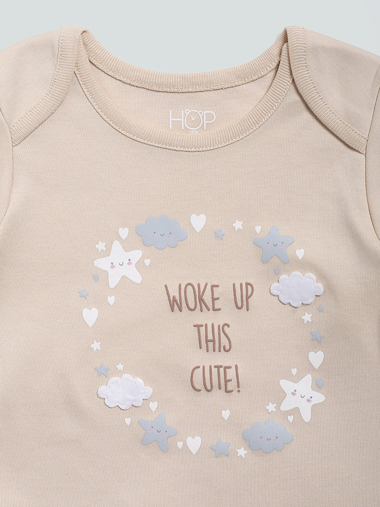 HOP Baby Plain Oat Mel Romper with Bib