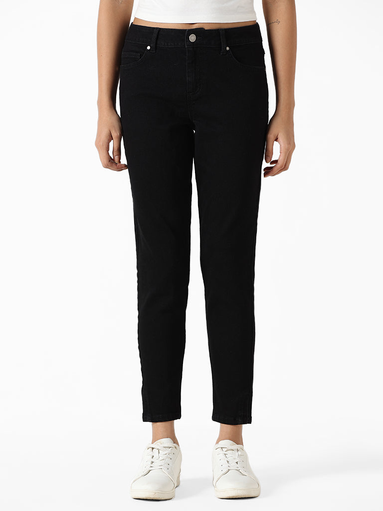 Nuon Black Denim Slit Jeans