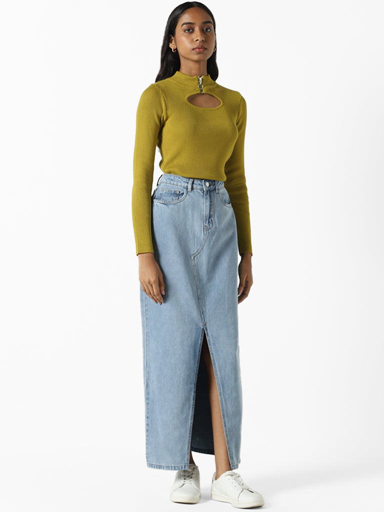 Nuon Plain Lime Green Cut-Out Top