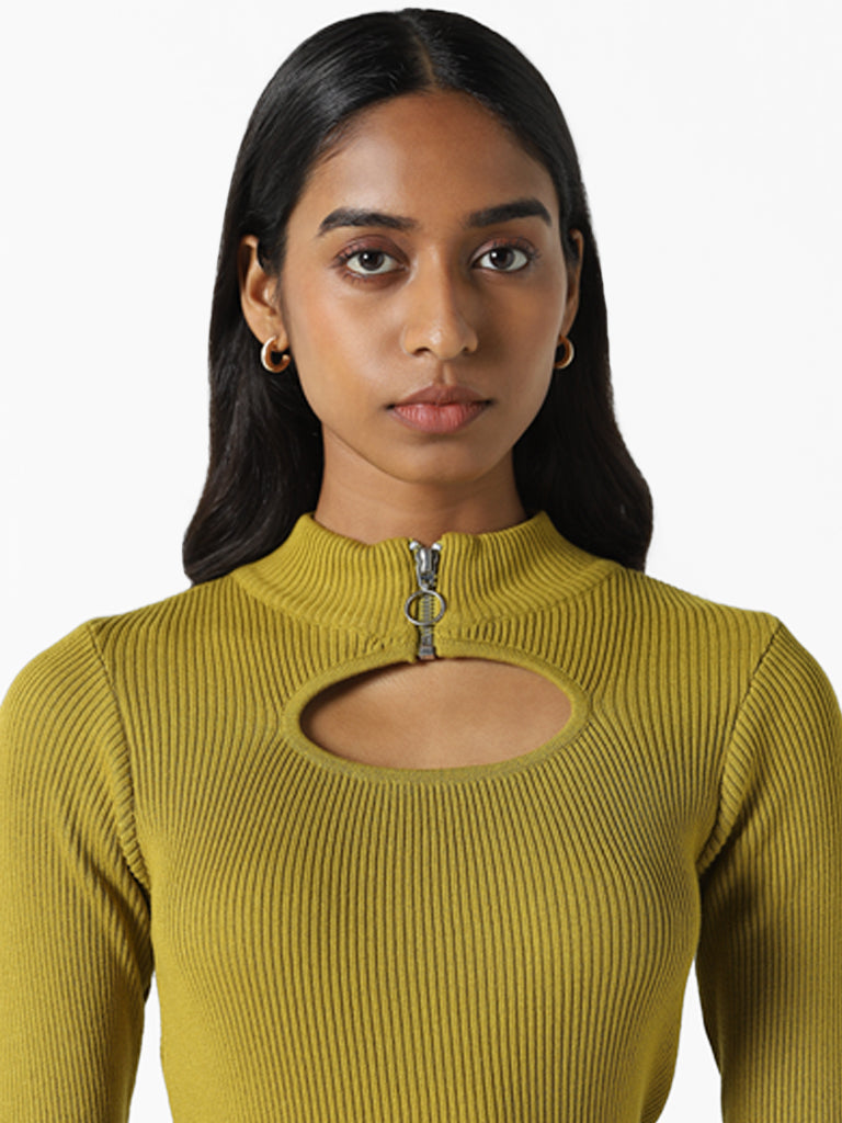 Nuon Plain Lime Green Cut-Out Top