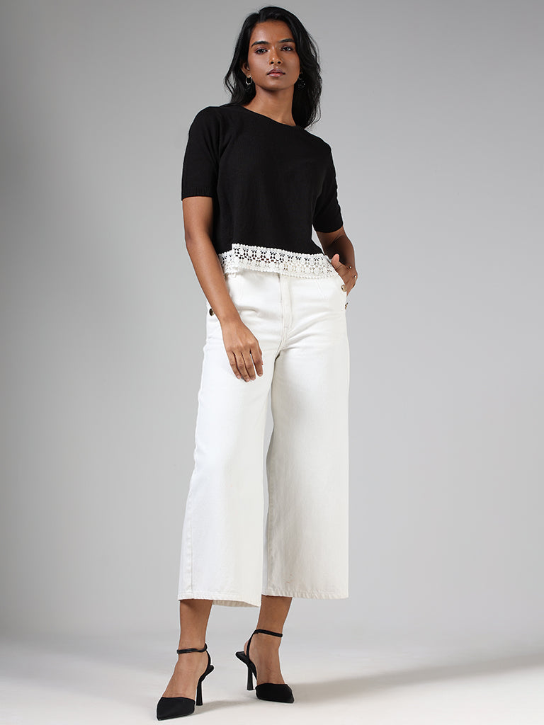 LOV Black Lace Hem Top
