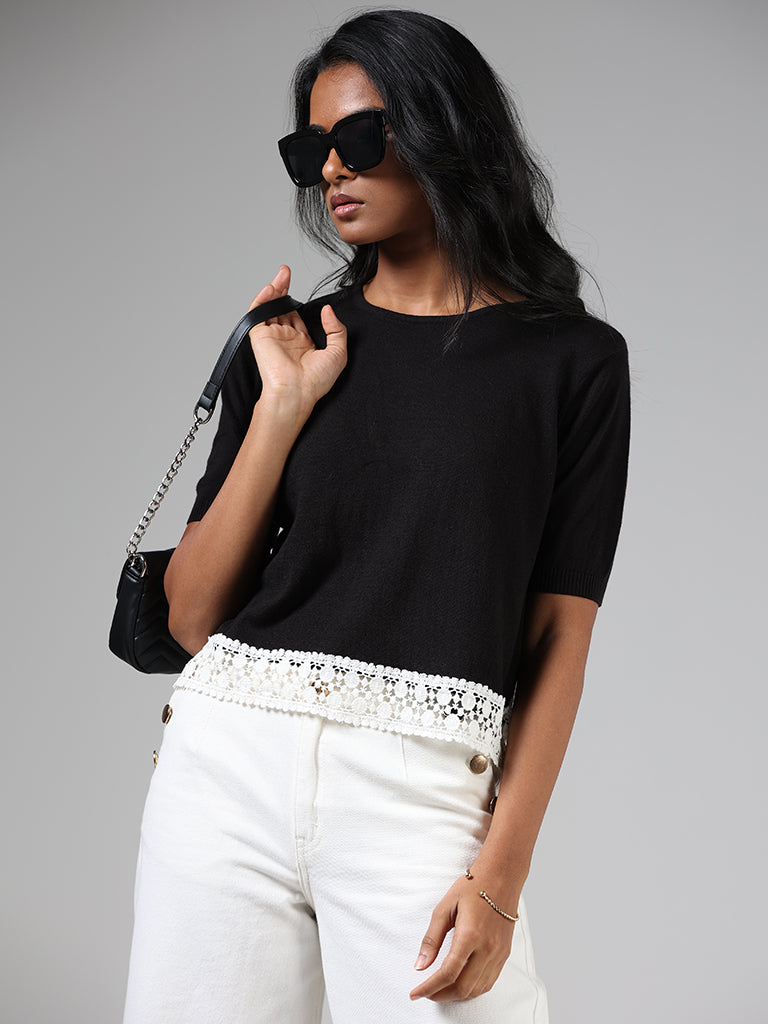 LOV Black Lace Hem Top
