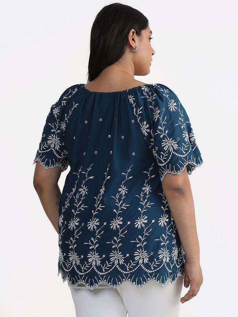 Gia Curves Teal Embroidered Blouse