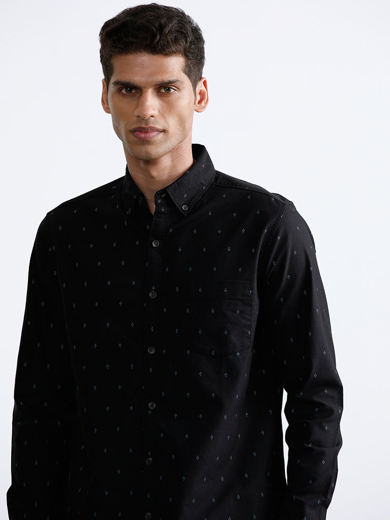 WES Casuals Printed Black Shirt