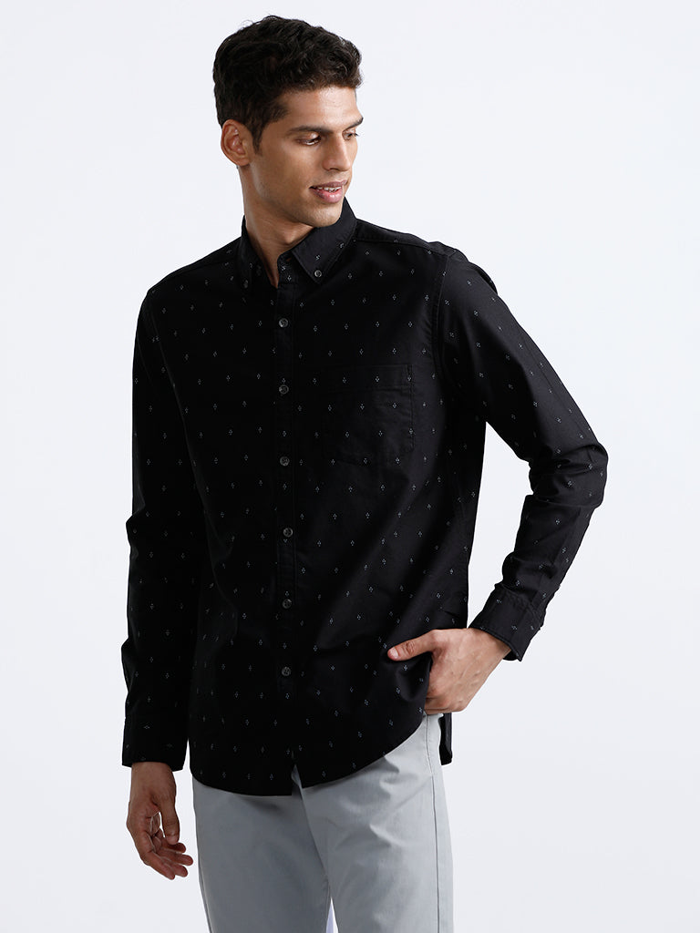 WES Casuals Printed Black Shirt