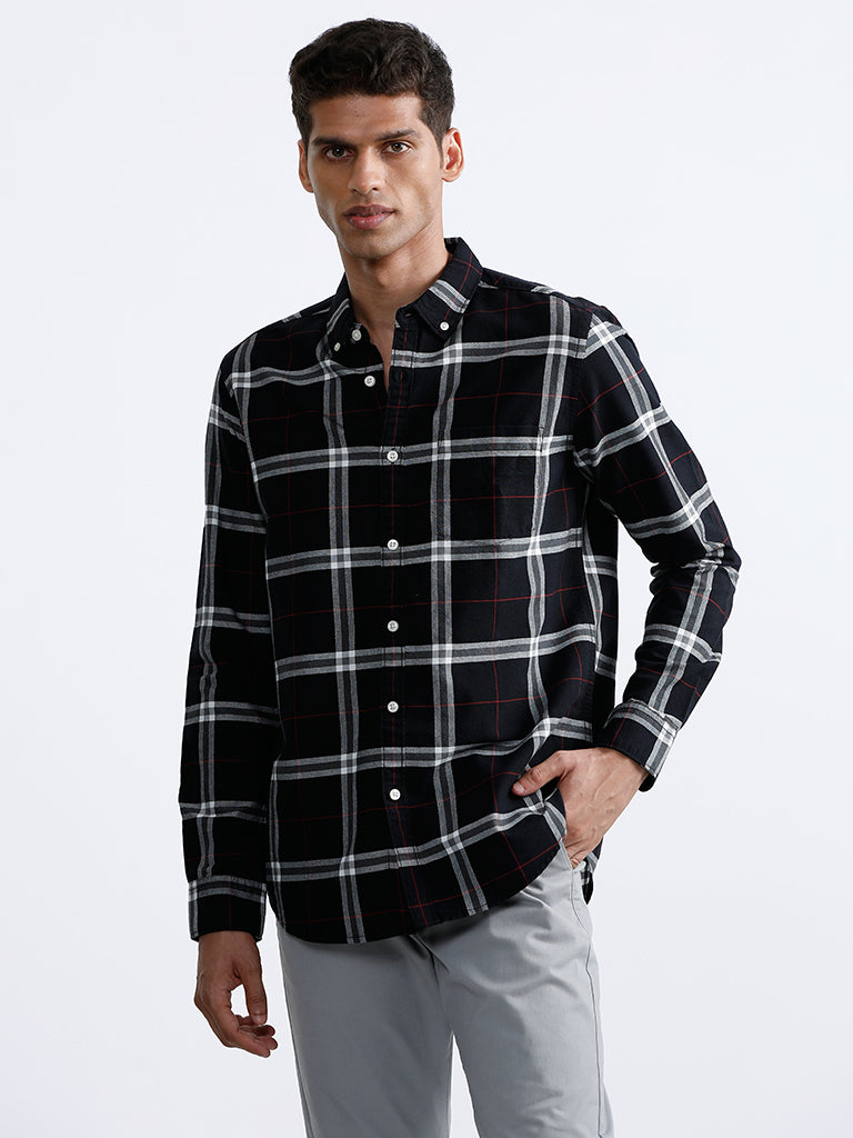 WES Casuals Checked Black Shirt