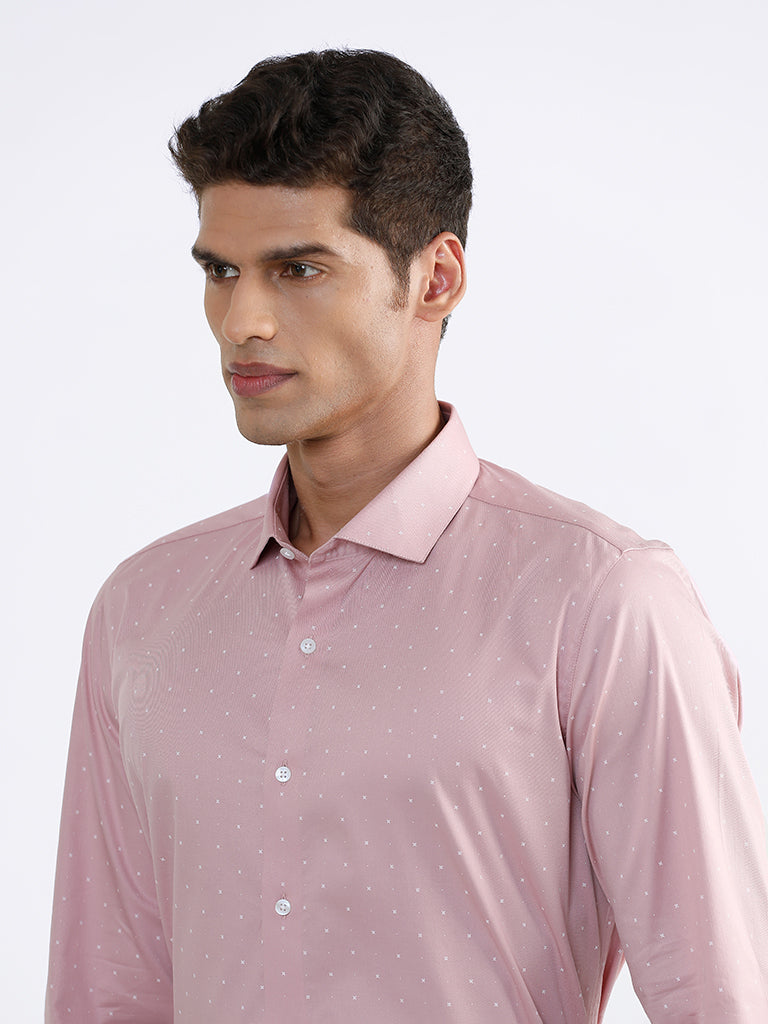 WES Formals Printed Dusty Pink Slim Fit Shirt