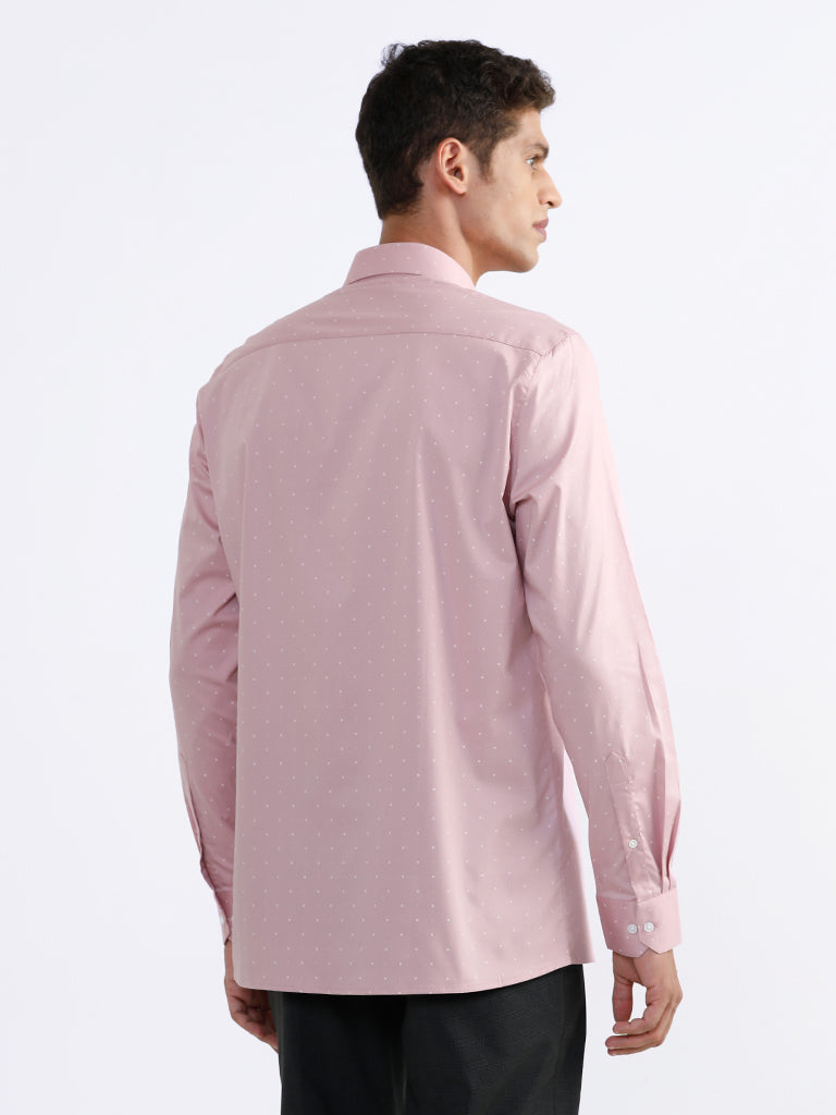 WES Formals Printed Dusty Pink Slim Fit Shirt