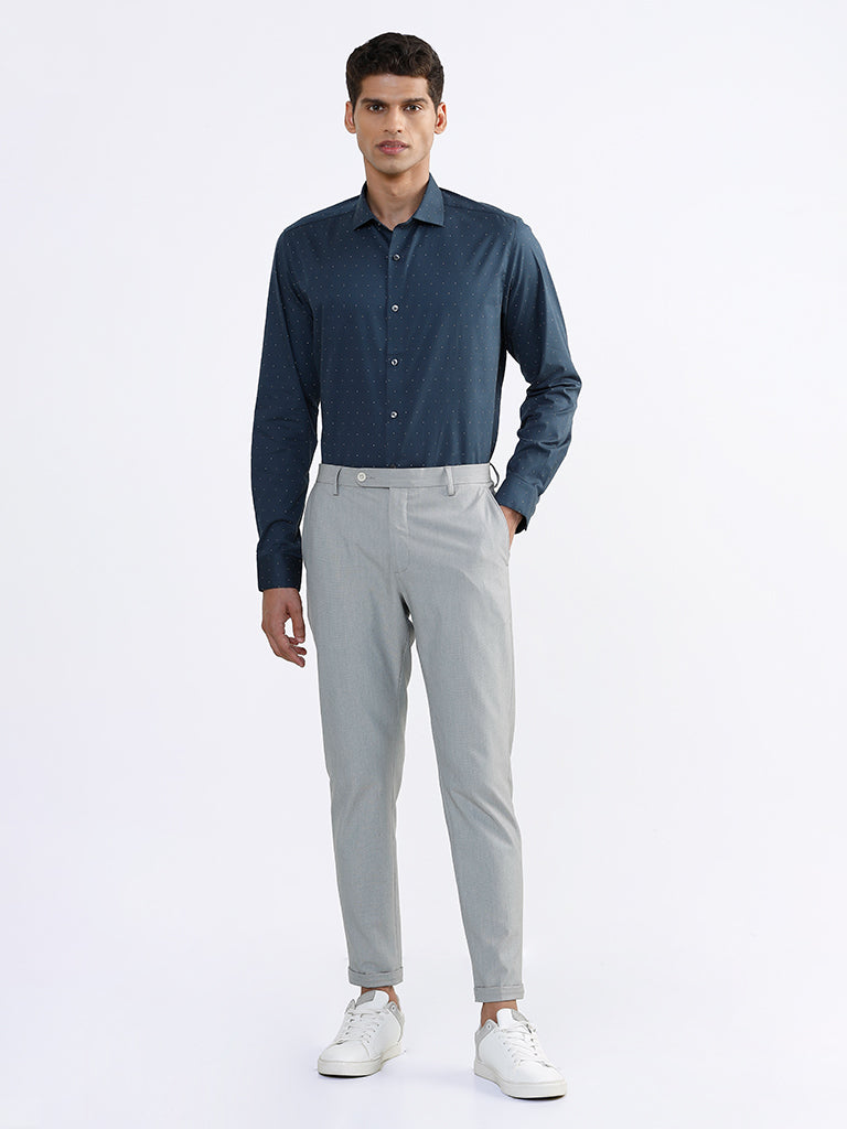 WES Formals Printed Indigo Slim Fit Shirt