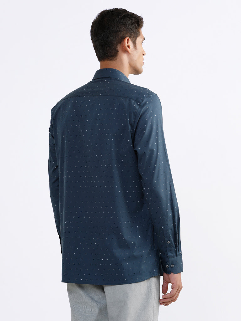 WES Formals Printed Indigo Slim Fit Shirt