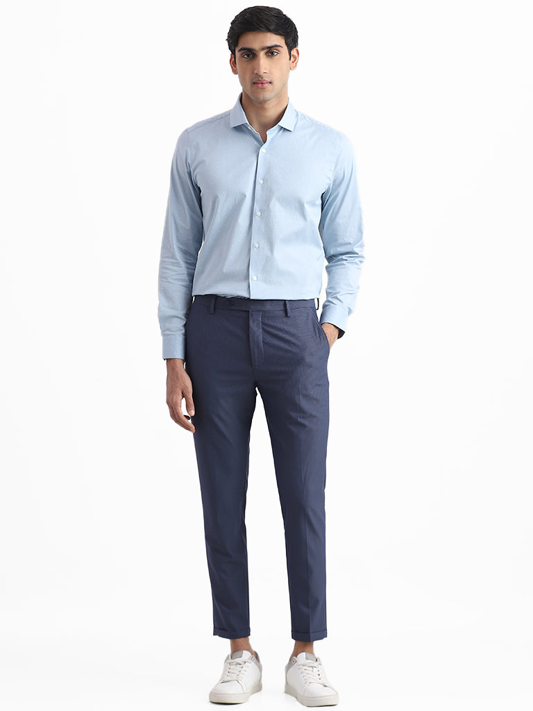 WES Formals Printed Light Blue Slim Fit Shirt
