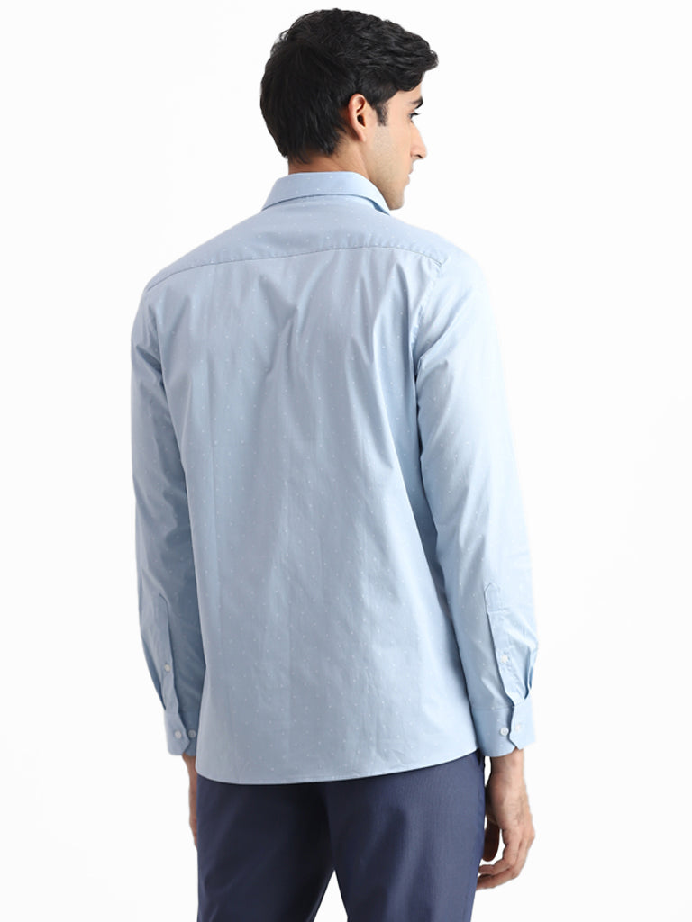 WES Formals Printed Light Blue Slim Fit Shirt