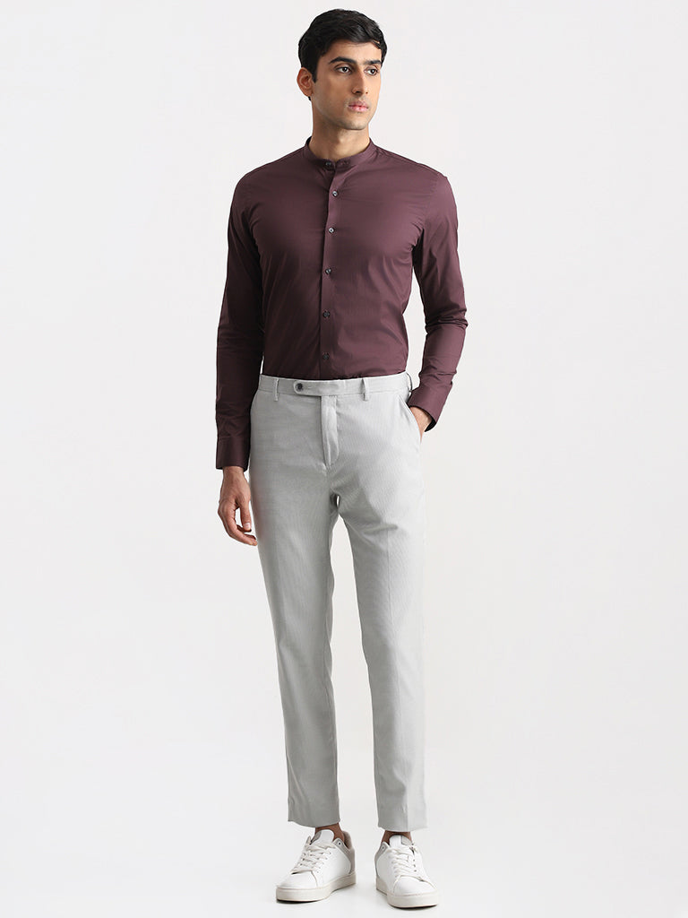 WES Formals Solid Dark Plum Ultra Slim Shirt
