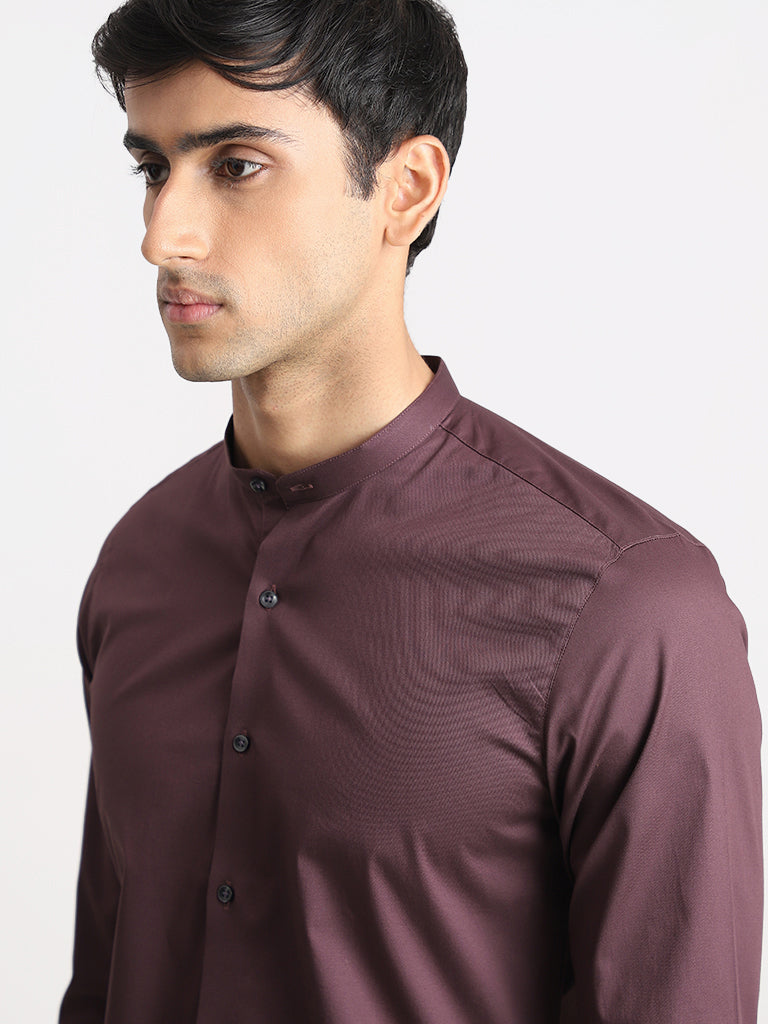 WES Formals Solid Dark Plum Ultra Slim Shirt