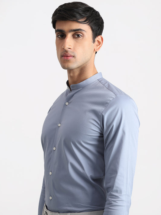 WES Formals Solid Light Blue Cotton Blend Ultra Slim Shirt