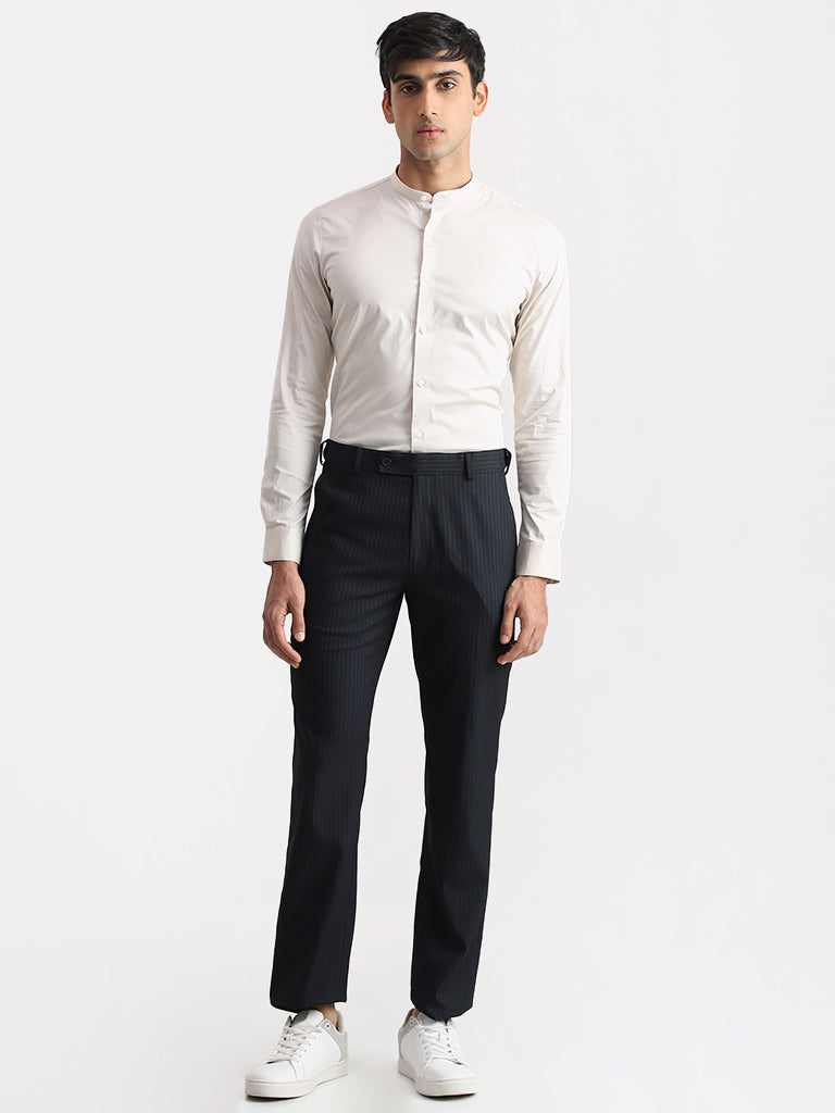 WES Formals Solid Light Cream Ultra Slim Shirt