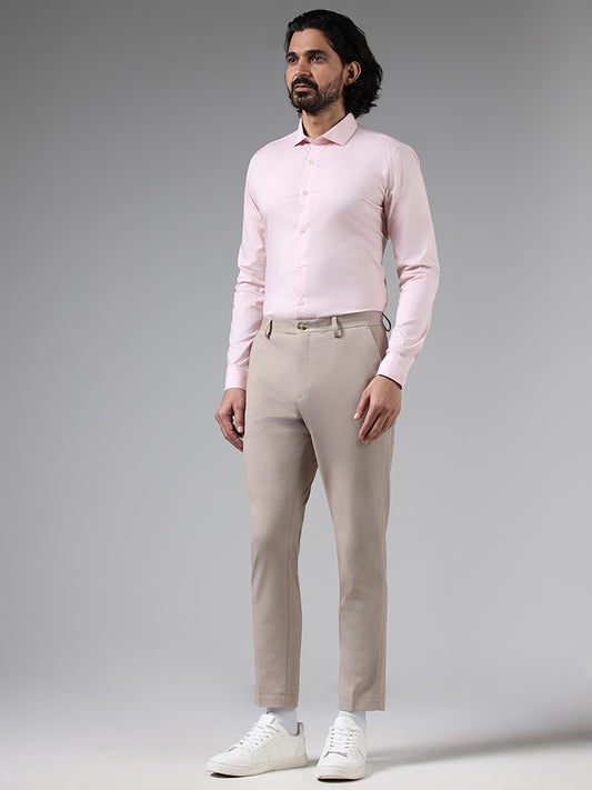 WES Formals Solid Light Pink Cotton Blend Ultra Slim Fit Shirt