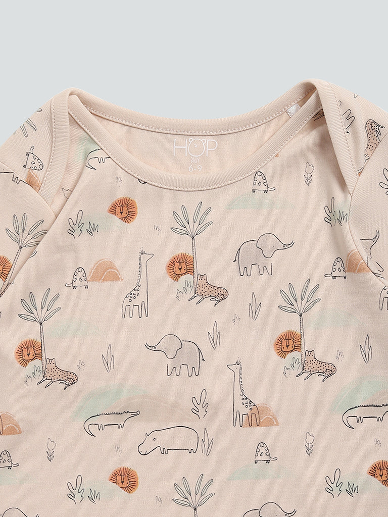 HOP Baby Multicolored Jungle Printed Rompers & Bib - Set of 2