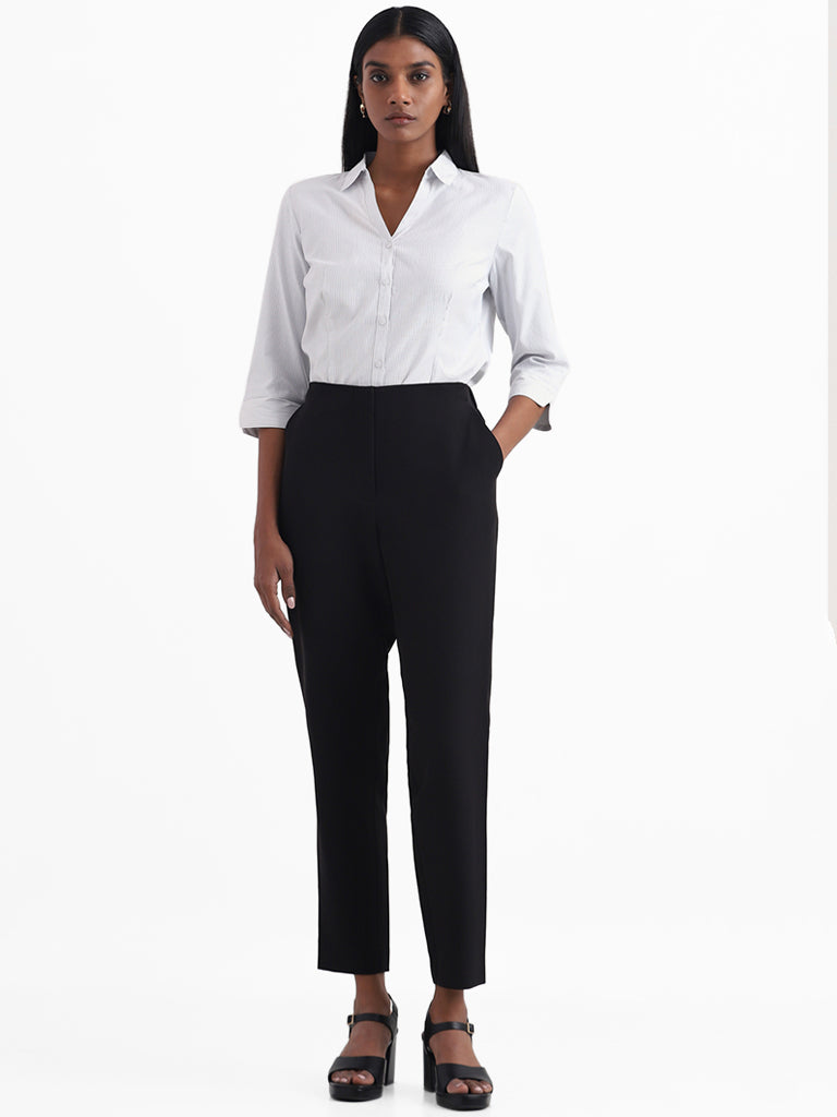 Buy Wardrobe Solid Black Formal Trousers from Westside