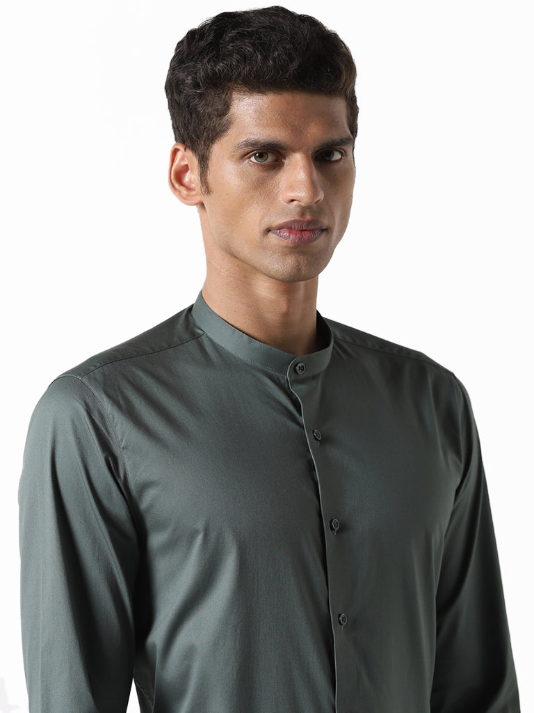 WES Formals Plain Dark Sage Ultra Slim Fit Shirt