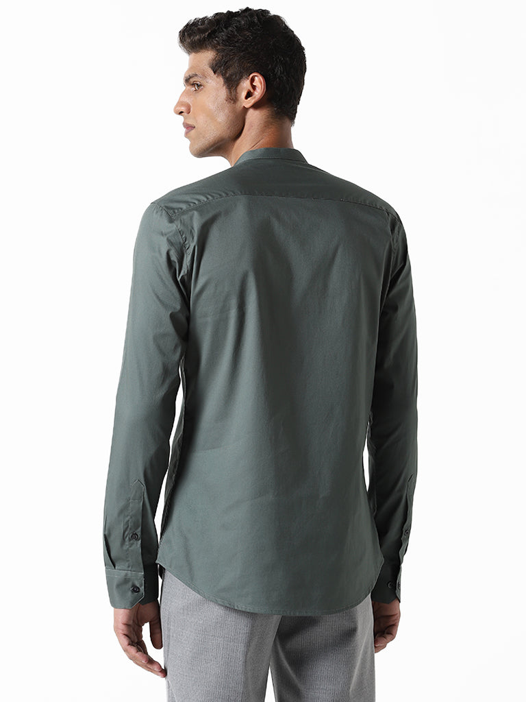 WES Formals Plain Dark Sage Ultra Slim Fit Shirt