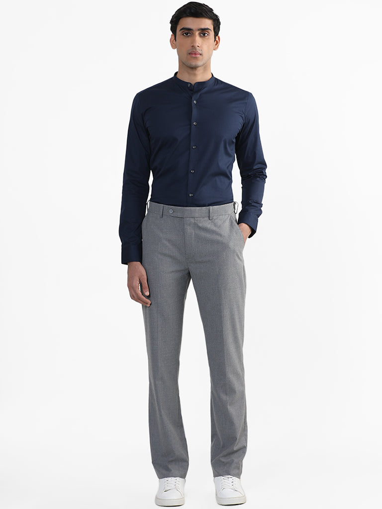 WES Formals Plain Indigo Slim Fit Shirt