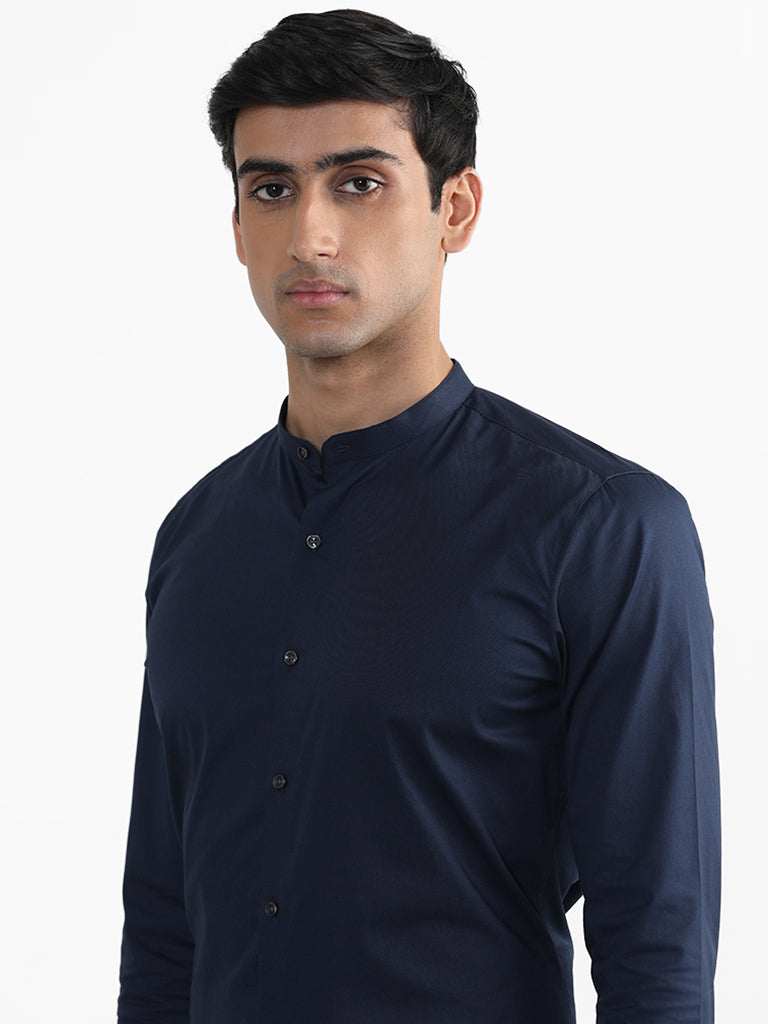 WES Formals Plain Indigo Slim Fit Shirt