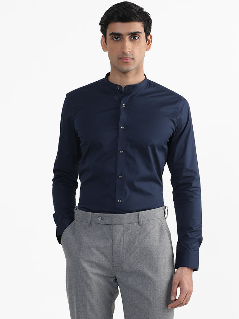 WES Formals Plain Indigo Slim Fit Shirt