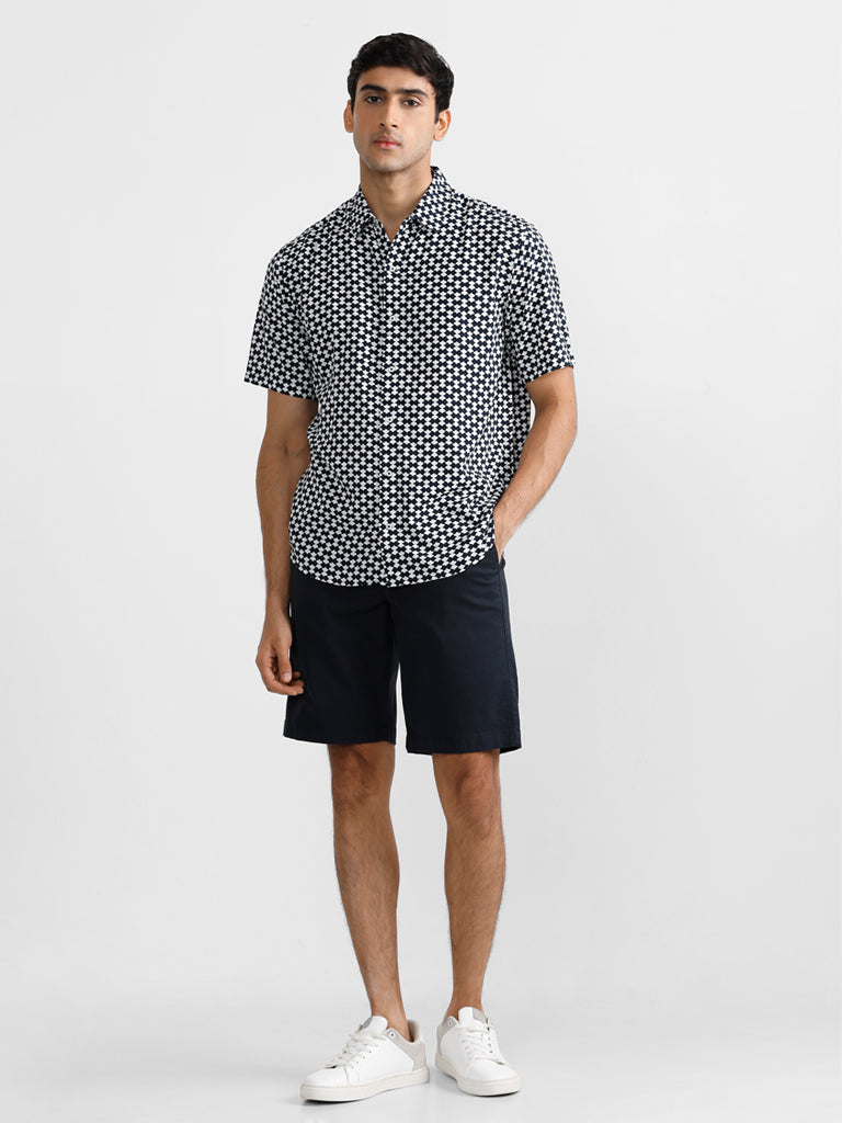 Ascot Black Geometric Printed Relaxed Printed Shirt