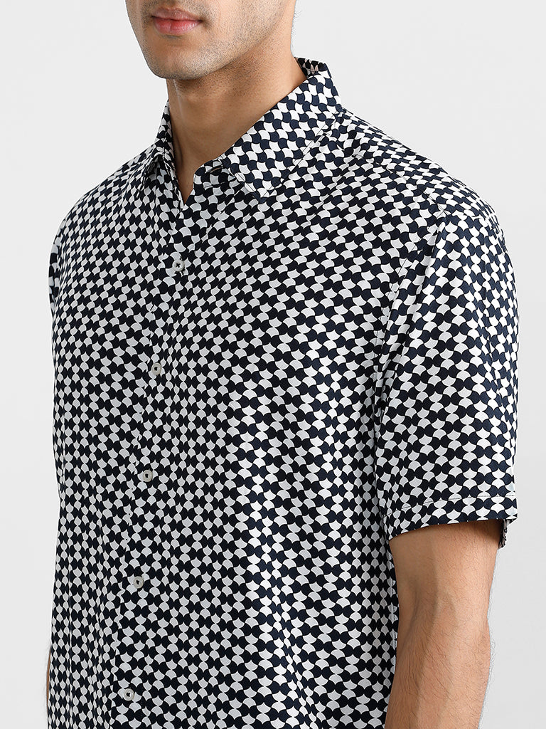 Ascot Black Geometric Printed Relaxed Printed Shirt