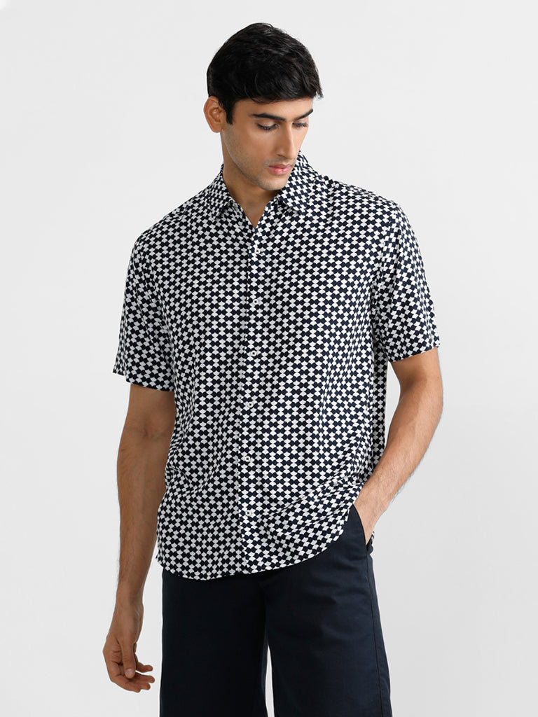 Ascot Black Geometric Printed Relaxed Printed Shirt