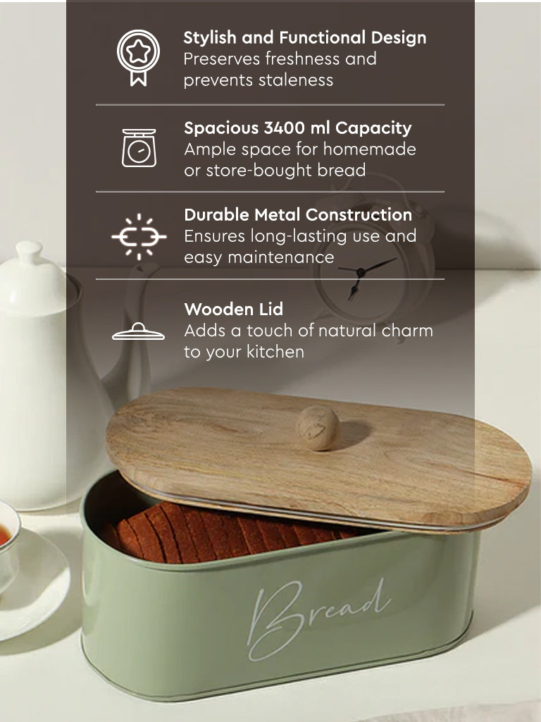 Westside Home Mint Bread Box with Wood Lid