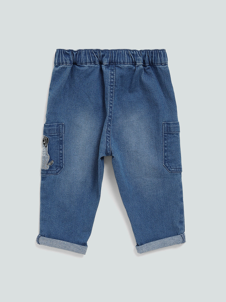 HOP Baby Blue Dog Patch Work Jeans