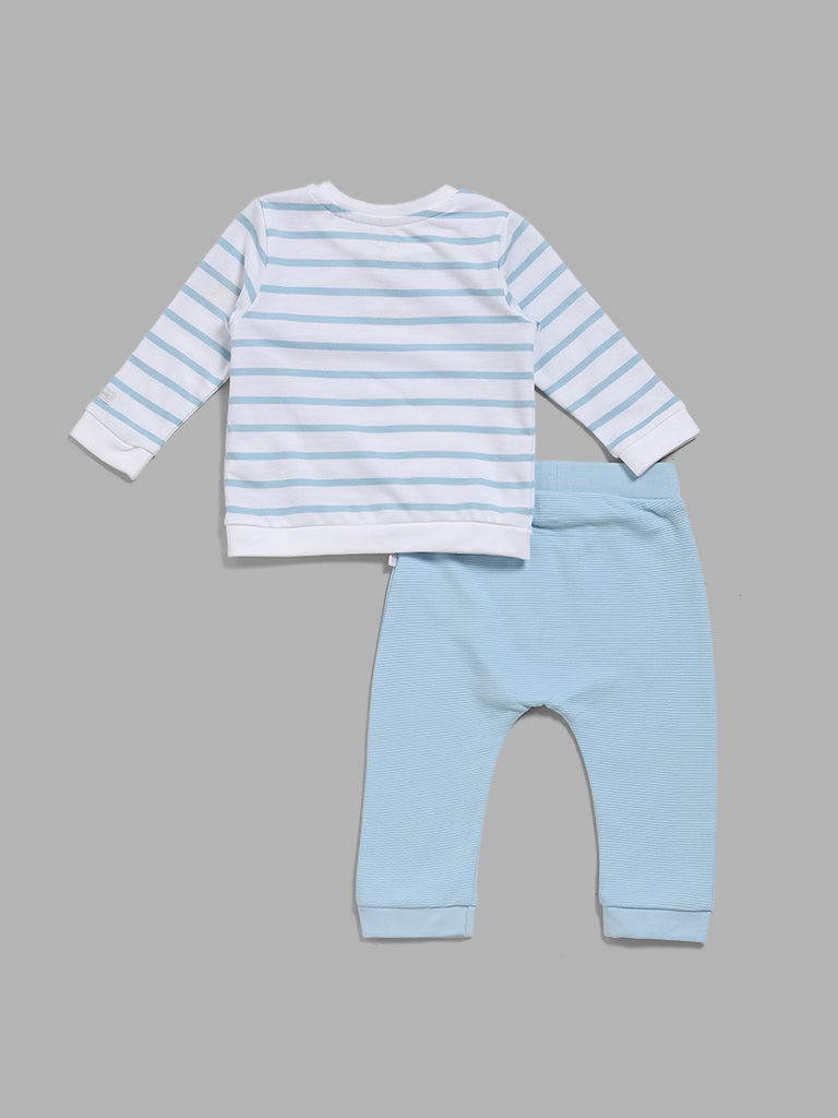HOP Baby Blue Elephant Printed T-Shirt & Pants Set