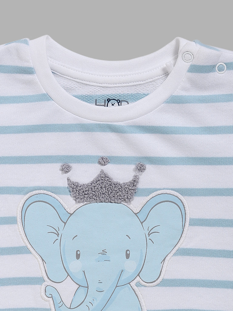 HOP Baby Blue Elephant Printed T-Shirt & Pants Set