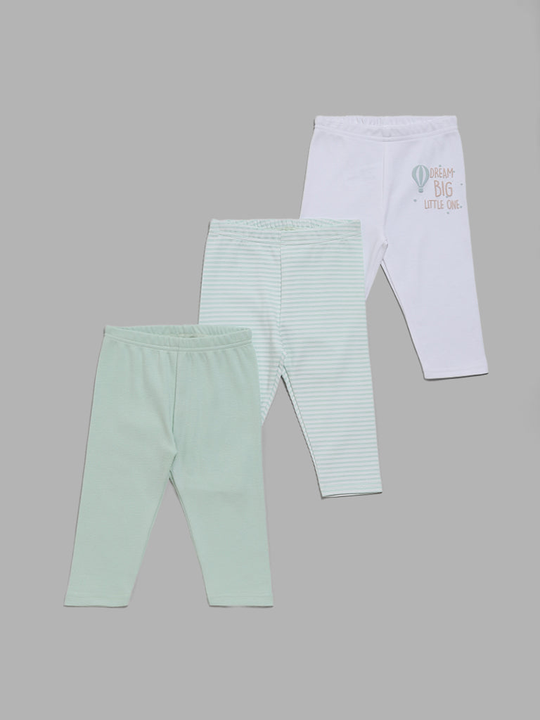 HOP Baby Multicolor Striped & Plain Leggings - Pack of 3