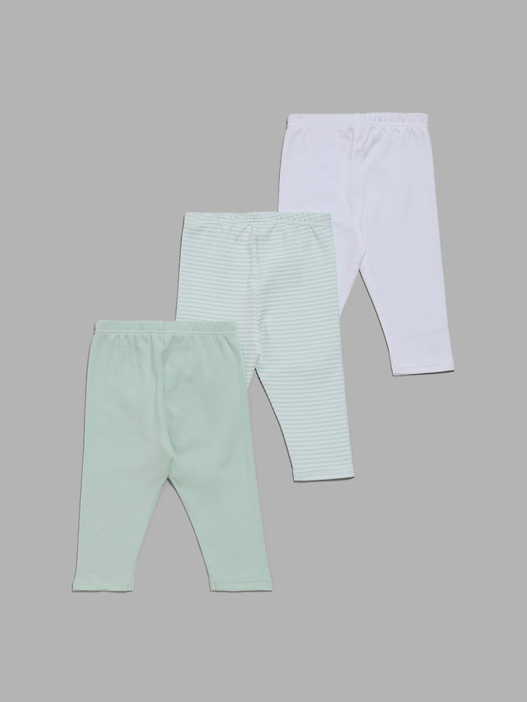 HOP Baby Multicolor Striped & Plain Leggings - Pack of 3