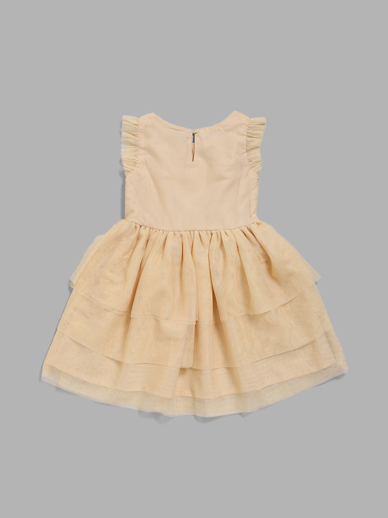 HOP Kids Beige Sequins Tiered Dress