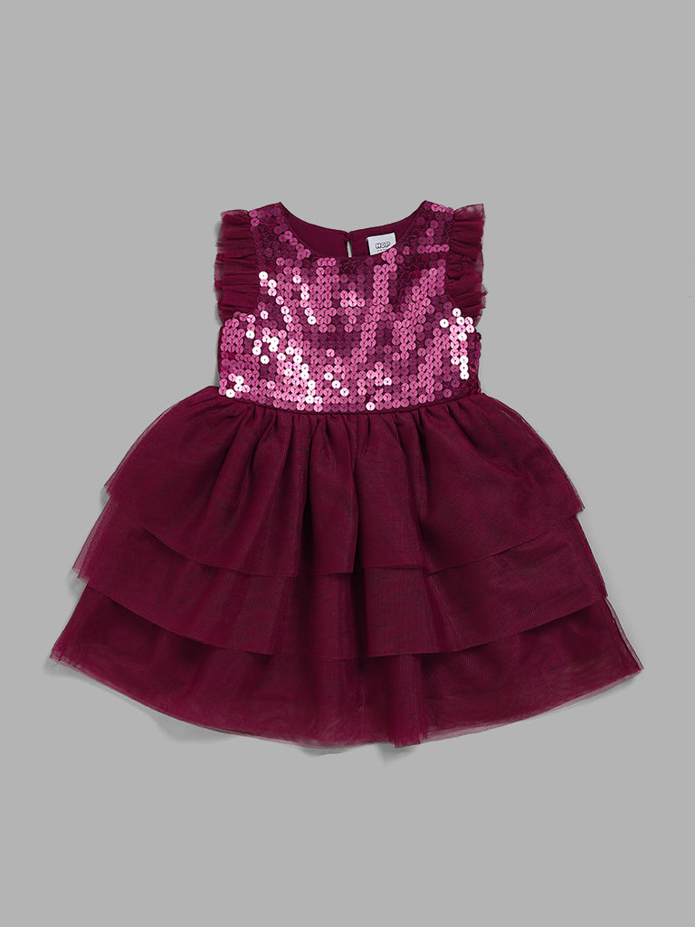 HOP Kids Magenta Sequins Tiered Dress