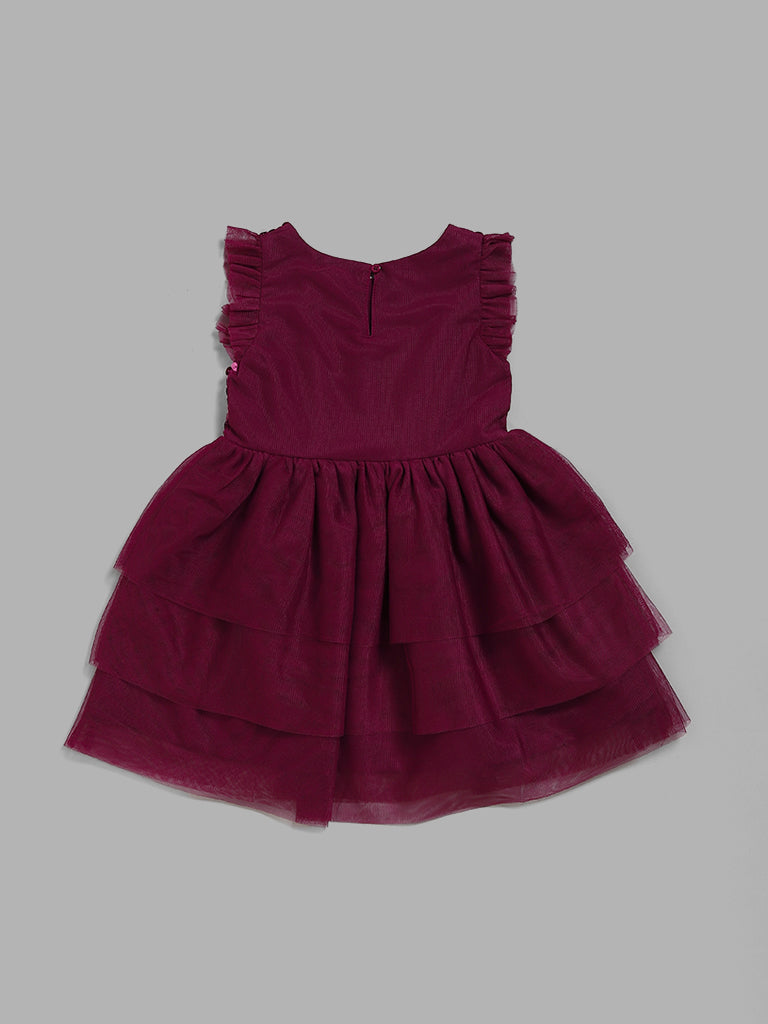HOP Kids Magenta Sequins Tiered Dress