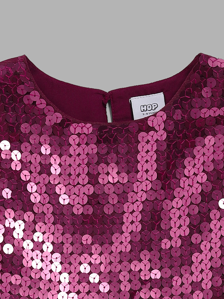 HOP Kids Magenta Sequins Tiered Dress