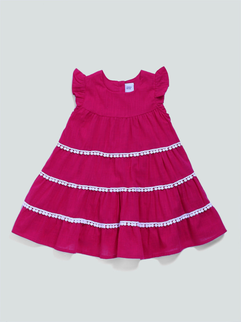HOP Kids Lace Work Hot Pink A-Line Dress