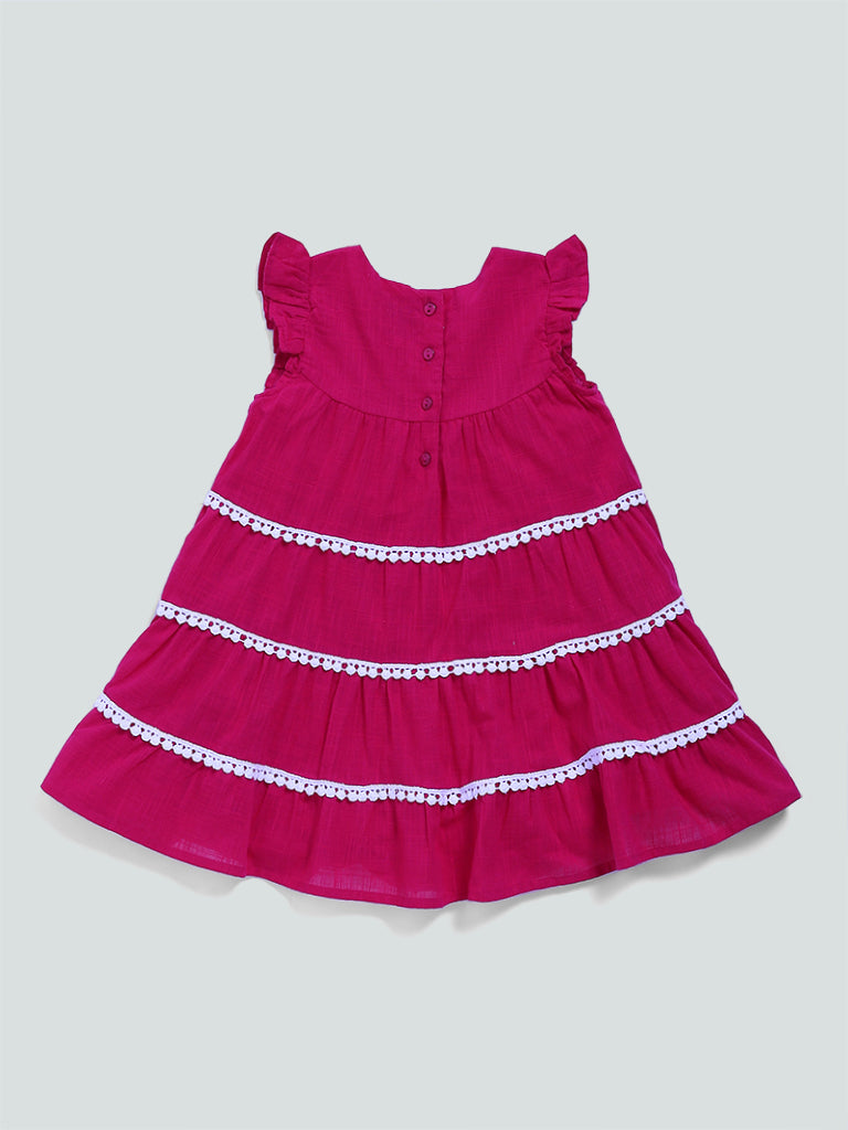 HOP Kids Lace Work Hot Pink A-Line Dress