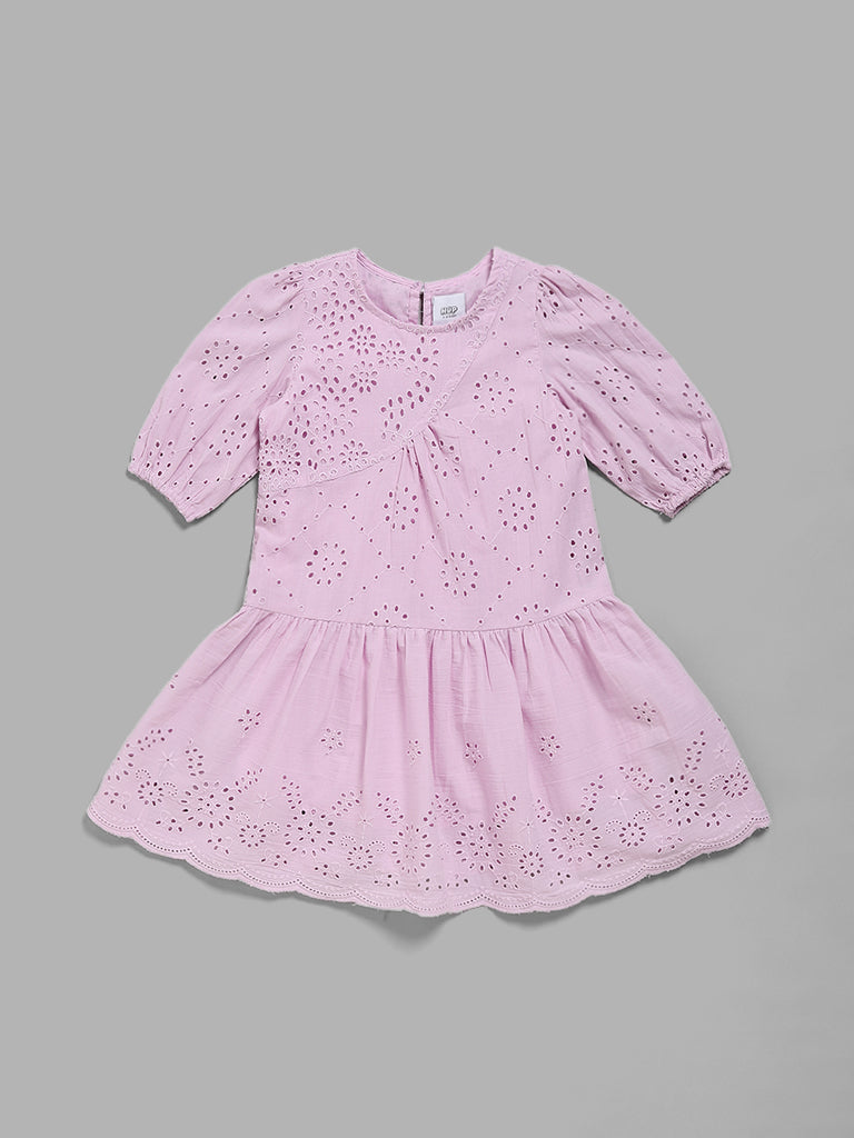 HOP Kids Lilac Schiffli Fit and Flare Dress