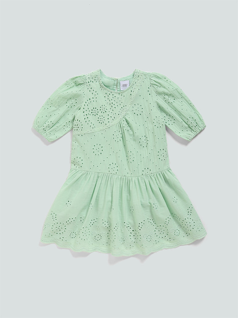 HOP Green Schiffli Fit and Flare Dress