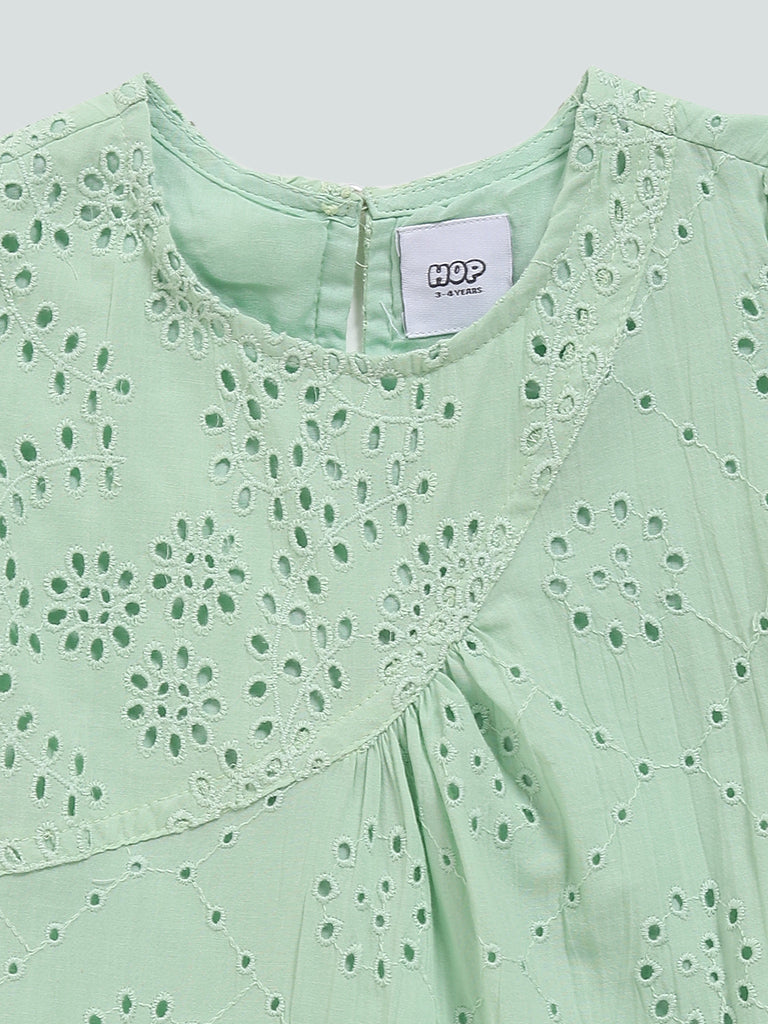 HOP Green Schiffli Fit and Flare Dress
