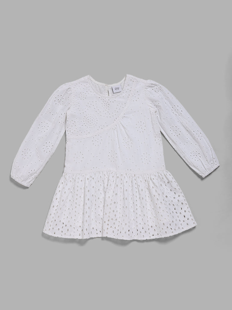 HOP Kids White Schiffli Dress