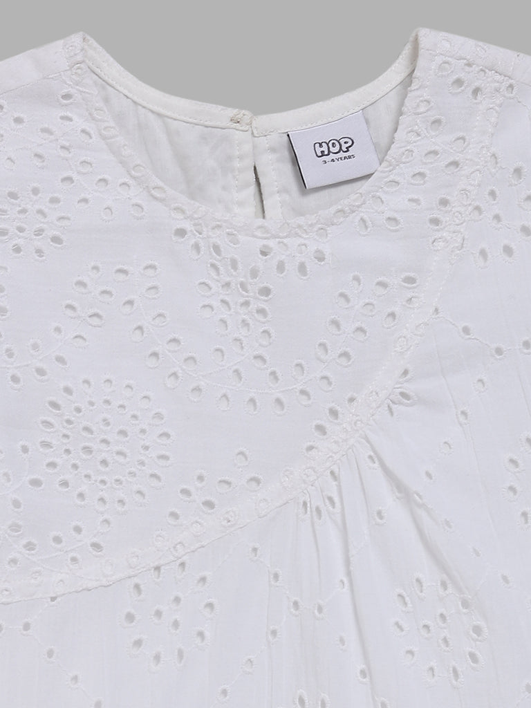 HOP Kids White Schiffli Dress