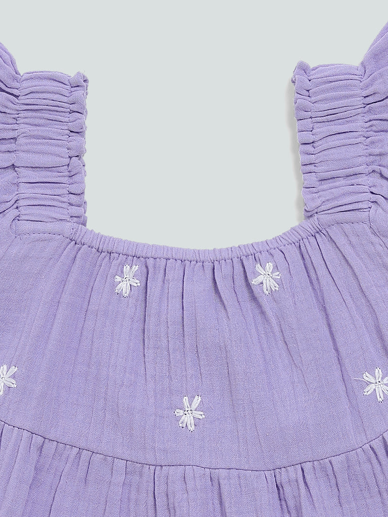 HOP Kids Lilac Floral Embroidered Tiered Dress